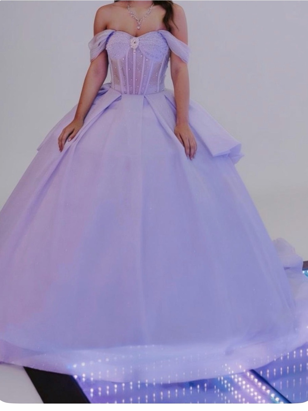 Romantic Off-Shoulder Lilac Ball Gown Wedding Dress